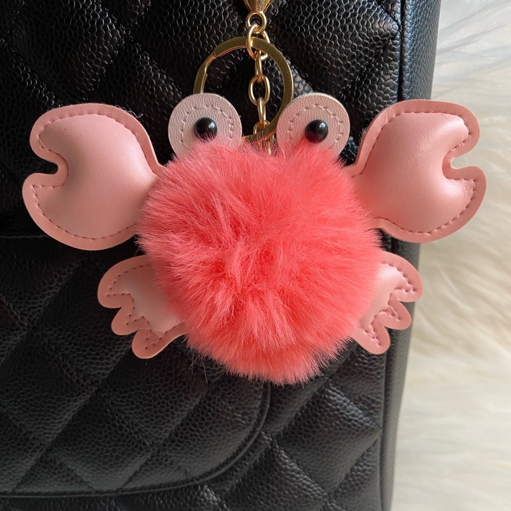 Crab pompom bag charm Keychain pink